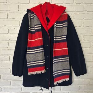 Authentic MacKintosh Vestcoat Vintage 100% Wool Hooded Jacket Size 6 Small Navy